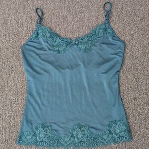 Vintage The Limited Teal Lace Trim Cami Y2K Coquette Tank Top‎ Women's M